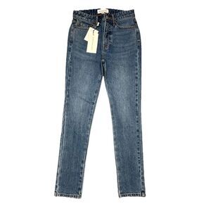 Something Navy High Waisted Straight Jeans 0 (25x27) Blue Skinny Denim Women NWT